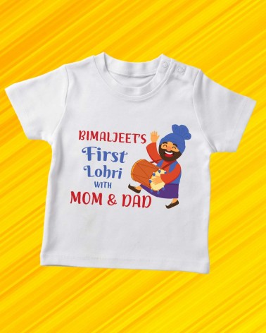 First Lohri with mom and dad White T-shirt