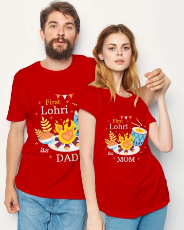 First Lohri as Mom & Dad Red T-shirt