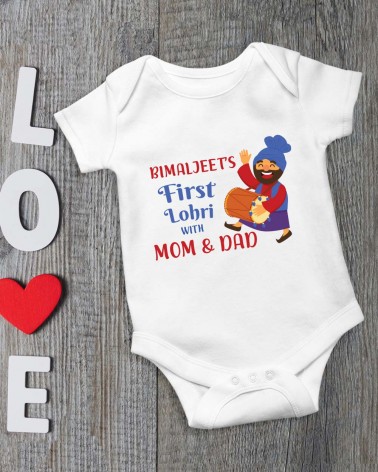 First Lohri with mom and dad White T-shirt